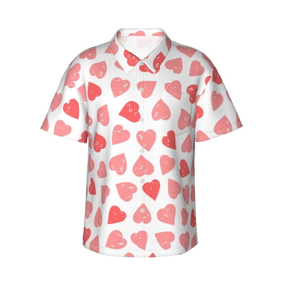 Balery Pink Hearts1 Print Men's Hawaiian Shirts Short Sleeve Beach Shirt Relaxed Fit Vacation Button Down Shirts-X-Large