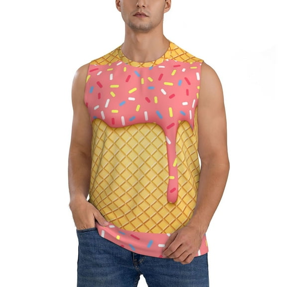 Balery Pink Ice Cream Men's Sleeveless Muscle Shirts Workout Tank Top, Moisture Wicking, Odor Protection-Large