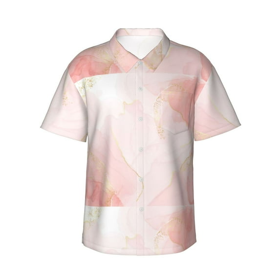 Balery Pink Marble Print Men's Hawaiian Shirts Short Sleeve Beach Shirt Relaxed Fit Vacation Button Down Shirts-X-Large