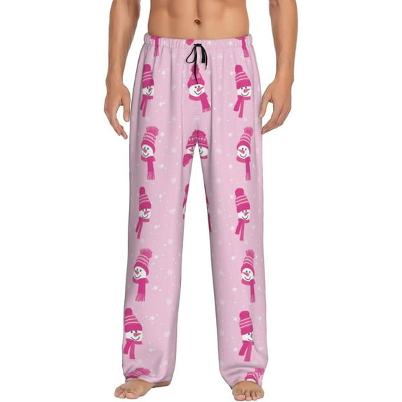 Balery Pink Scarf Snowman print Men's Pajama Pants,Ultra Lightweight Pjs,Lounge Pant-Large