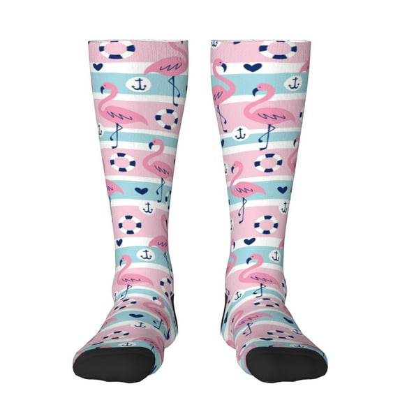 Balery Pink Striped Flamingo Fun Novelty Socks Men'S Women'S Crew Socks Funny Crazy Novelty Socks Quirky And Cool Socks