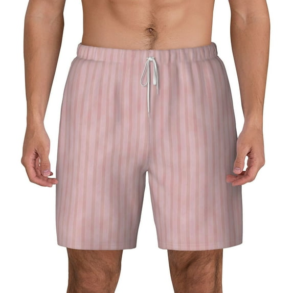 Balery Pink Stripes Mens Swim Trunks Swim Shorts for Men Quick Dry Inseam Beach Shorts with Compression Liner Pocket-Small