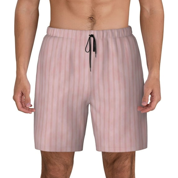 Balery Pink Stripes Mens Swim Trunks Swim Shorts for Men Quick Dry Inseam Beach Shorts with Compression Liner Pocket-XX-Large