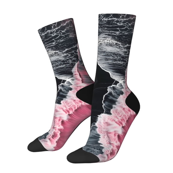 Balery Pink White Ocean Waves Pattern Crew Socks Unisex– Soft & Breathable Socks for Men & Women, One-Size Fits Most (US 5-11), Comfortable & Durable for Daily Wear