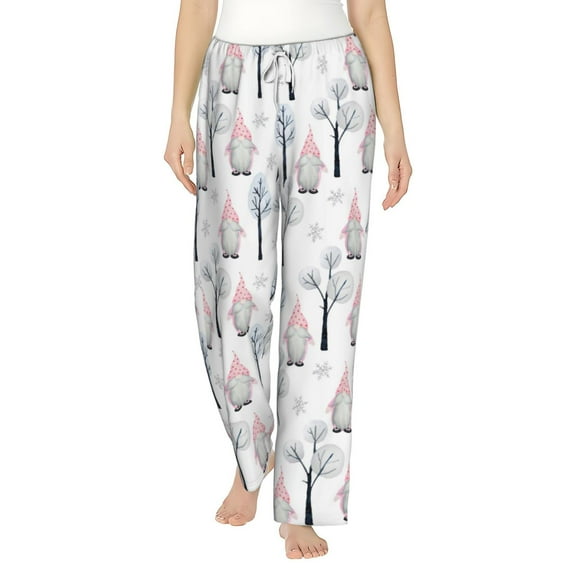 Balery Pink oldman Winter Forest print Women's Pajama Pants,Ultra Lightweight Pjs,Lounge Pant-Small