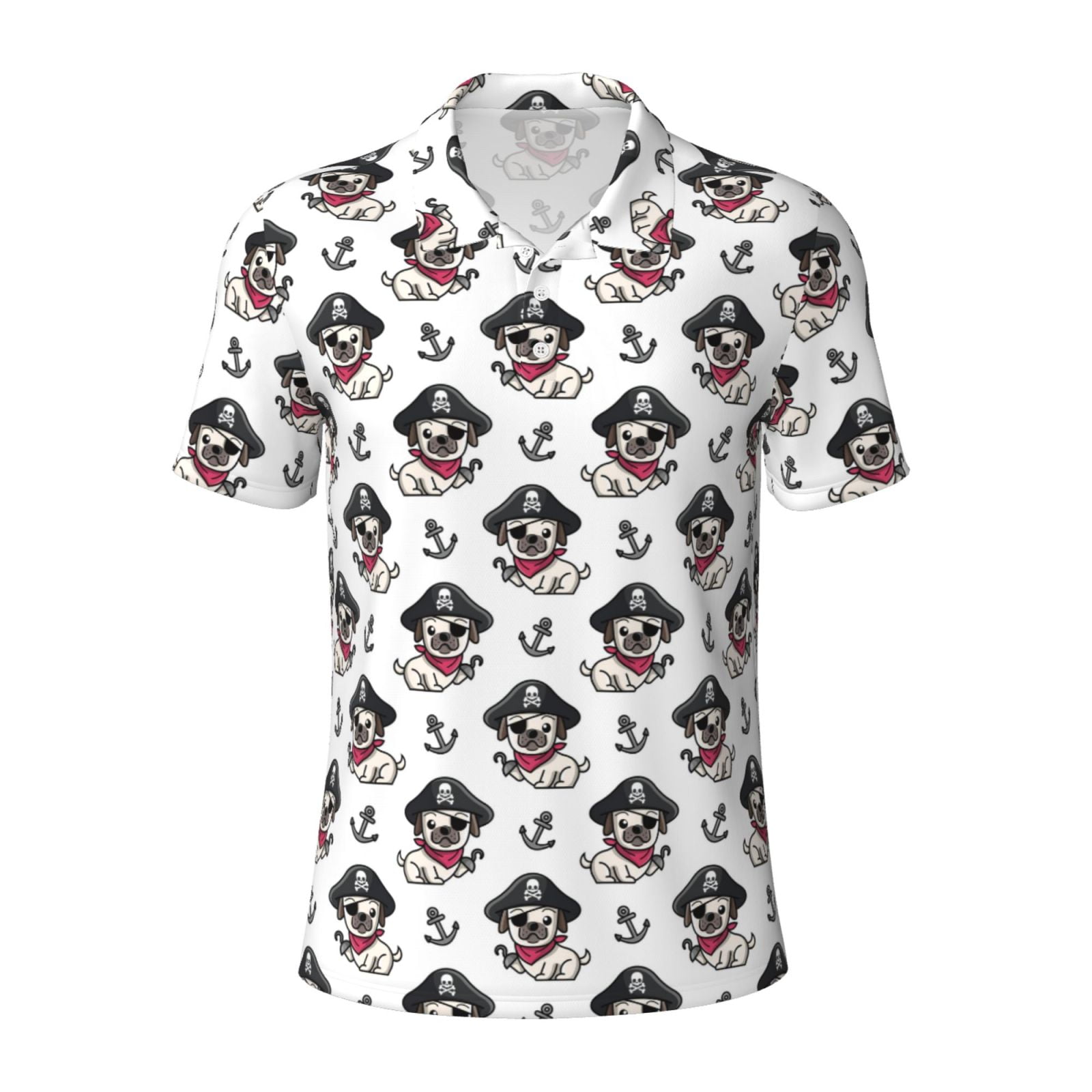 Balery Pirate Puppy Printed Men’s Short Sleeve Polo Shirt, Midweight