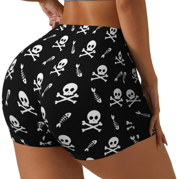 Balery Pirate skull Printed Workout Shorts for Women Seamless Scrunch Short Gym Yoga Running Sport Active Exercise Fitness Shorts-X-Large