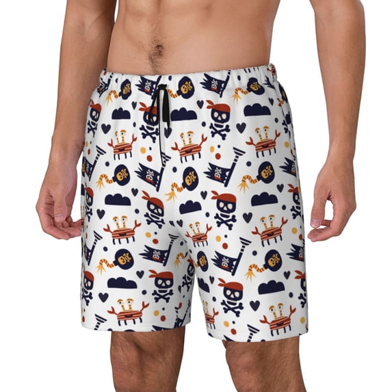 Balery Pirate skulls Pattern Mens Swim Trunks Swim Shorts for Men Quick Dry Inseam Beach Shorts with Compression Liner Pocket-XX-Large
