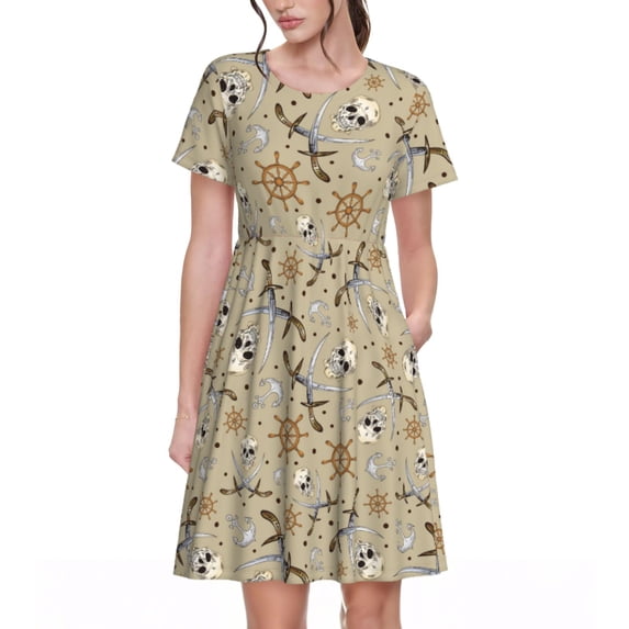 Balery Pirate skulls Pattern Womens Dresses Loose Short sleeve Sundresses Swimsuit Coverup 2025 Summer Casual Dress for Women - A-Line Swing Dress