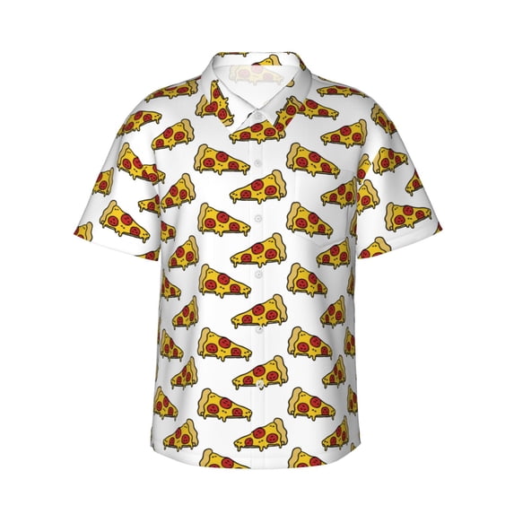 Balery Pizza Print Men's Hawaiian Shirts Short Sleeve Beach Shirt Relaxed Fit Vacation Button Down Shirts-Medium