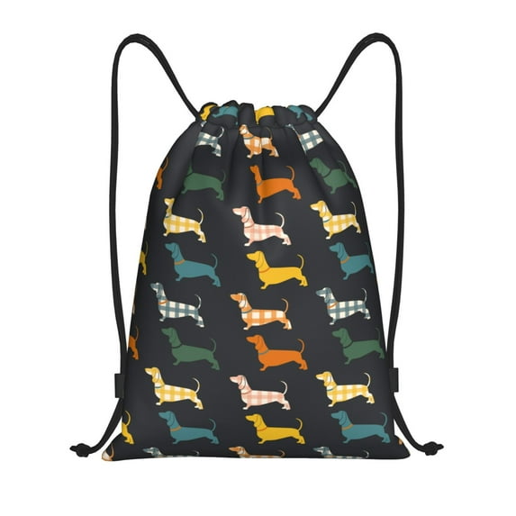 Balery Plaid Dachshund Pattern Drawstring Backpack Bag Sport Gym Sackpack Cinch Bags Pattern Drawstring Backpack Bag Sport Gym Sackpack Cinch Bags -Medium