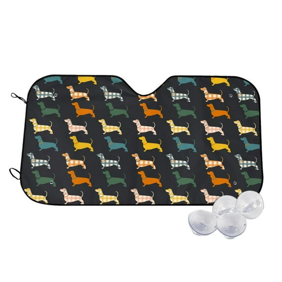 Balery Plaid Dachshund Print Car Windshield Sun Shade,Windshield Sunshade for Car Pickup Truck SUV Accessories-