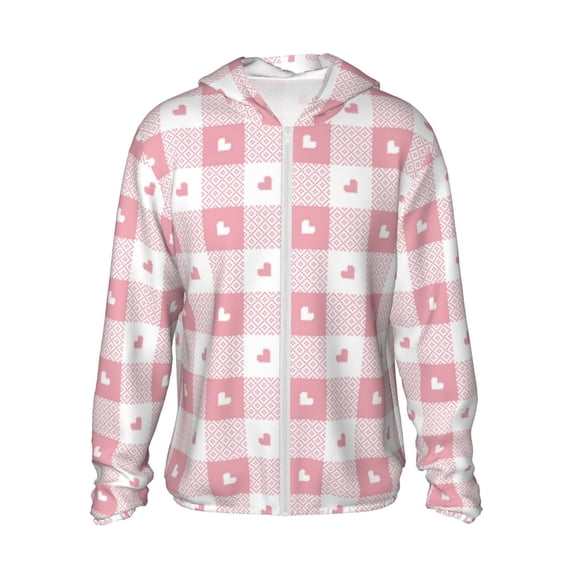 Balery Plaid Heart Men's Women's UPF 50+ Sun Protection Lightweight Hoodie Performance Long Sleeve Shirt for Fishing Running-