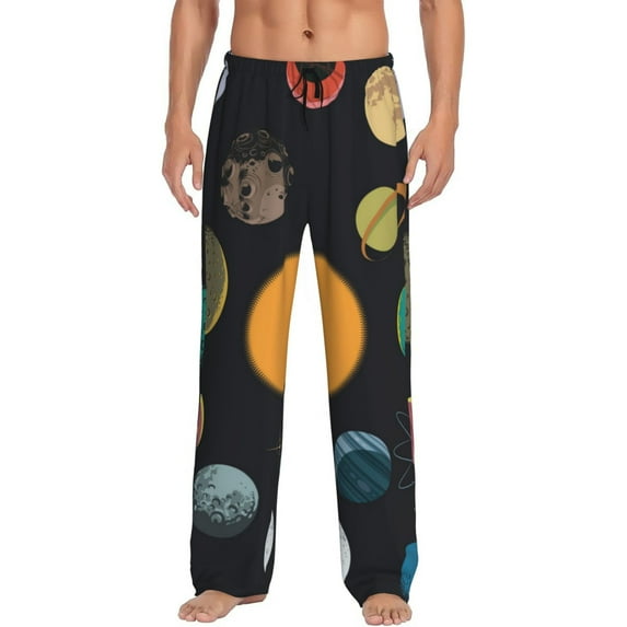Balery Planets And Their Moons print Men's Pajama Pants,Ultra Lightweight Pjs,Lounge Pant-Large