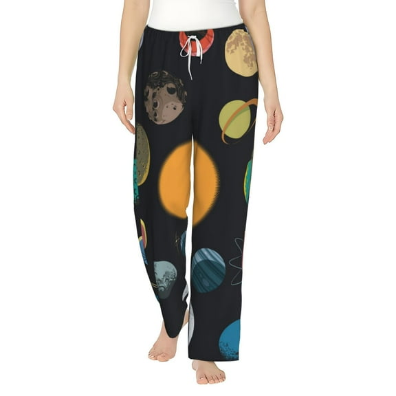 Balery Planets And Their Moons print Women's Pajama Pants,Ultra Lightweight Pjs,Lounge Pant-Small