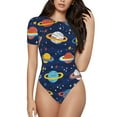 thumbnail image 1 of Balery Planets and Stars Women's Short Sleevee Crew Neck Bodysuit Tops Short Sleeve Tops Basic-Small, 1 of 9