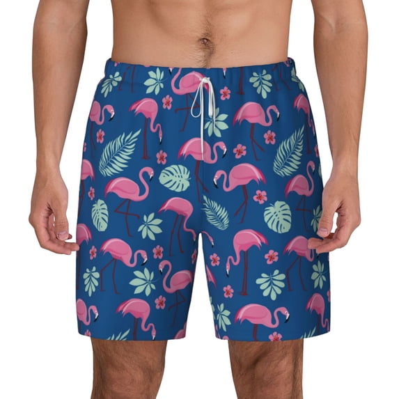 Balery Plants And Flamingos Mens Swim Trunks Swim Shorts for Men Quick Dry Inseam Beach Shorts with Compression Liner Pocket-X-Large