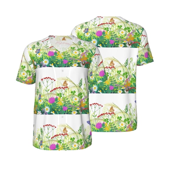 Balery Plants and Insects Baseball Jersey for Men Casual Button Down Shirts Short Sleeve Active Team Sports Uniform-X-Large