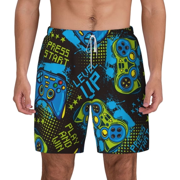Balery Play Game Mens Swim Trunks Swim Shorts for Men Quick Dry Inseam Beach Shorts with Compression Liner Pocket-X-Large