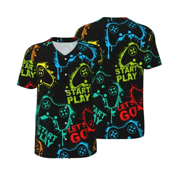 Balery Play Game Start Baseball Jersey for Men Casual Button Down Shirts Short Sleeve Active Team Sports Uniform-X-Large
