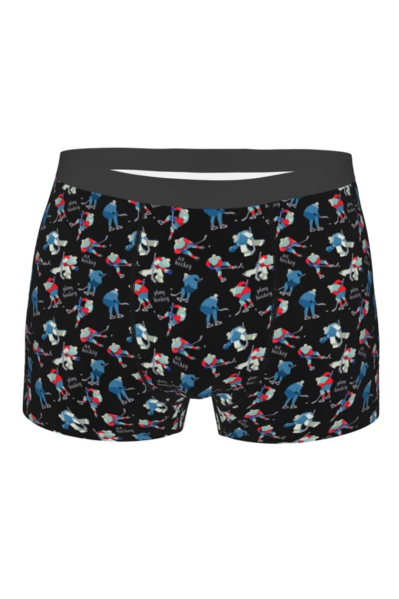Play Hockey Men's Boxer Briefs, Soft and Breathable Cotton Underwear with nylon Waistband-Large