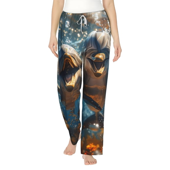 Balery Playful Dolphins Underwater print Women's Pajama Pants,Ultra Lightweight Pjs,Lounge Pant-X-Large