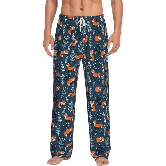 Balery Playful Foxes Forest Blues print Men's Pajama Pants,Ultra Lightweight Pjs,Lounge Pant-XX-Large