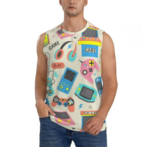 Balery Playing Video Games Men's Sleeveless Muscle Shirts Workout Tank Top, Moisture Wicking, Odor Protection-Medium