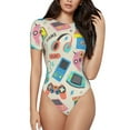 thumbnail image 1 of Balery Playing Video Games Women's Short Sleevee Crew Neck Bodysuit Tops Short Sleeve Tops Basic-Large, 1 of 9