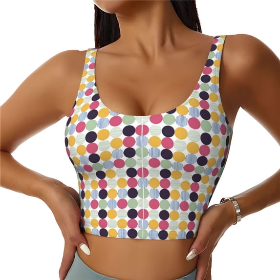 Balery Polka Dot Pattern Racerback Sports Bras for Women - Padded Seamless High Impact Support for Yoga Gym Workout Fitness-X-Large