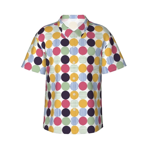 Balery Polka Dot Print Men's Hawaiian Shirts Short Sleeve Beach Shirt Relaxed Fit Vacation Button Down Shirts-X-Large