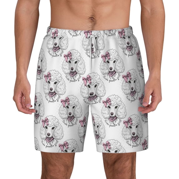 Balery Poodle Dog Mens Swim Trunks Swim Shorts for Men Quick Dry Inseam Beach Shorts with Compression Liner Pocket-Medium