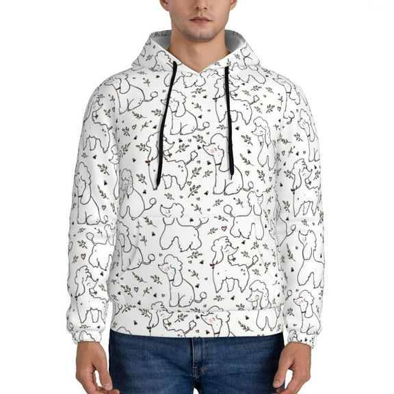 Balery Poodle Dog Pattern Mens Hoodie Kangaroo Pocket Hoodie Pullover Hooded Sweatshirt Ideal for Daily Wear Travel and Home-Small