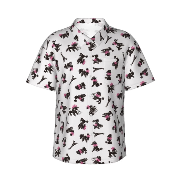 Balery Poodle Dog Print Men's Hawaiian Shirts Short Sleeve Beach Shirt Relaxed Fit Vacation Button Down Shirts-XX-Large