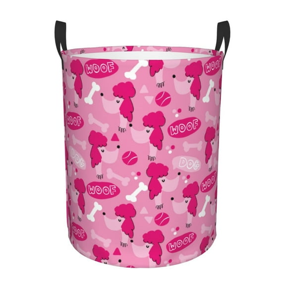 Balery Poodle Dog Round Laundry Basket with Handles Waterproof Freestanding Laundry Hamper for Clothes Toys in the Dorm and Family-Medium
