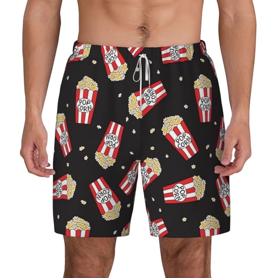 Balery Popcorn Mens Swim Trunks Swim Shorts for Men Quick Dry Inseam Beach Shorts with Compression Liner Pocket-Medium