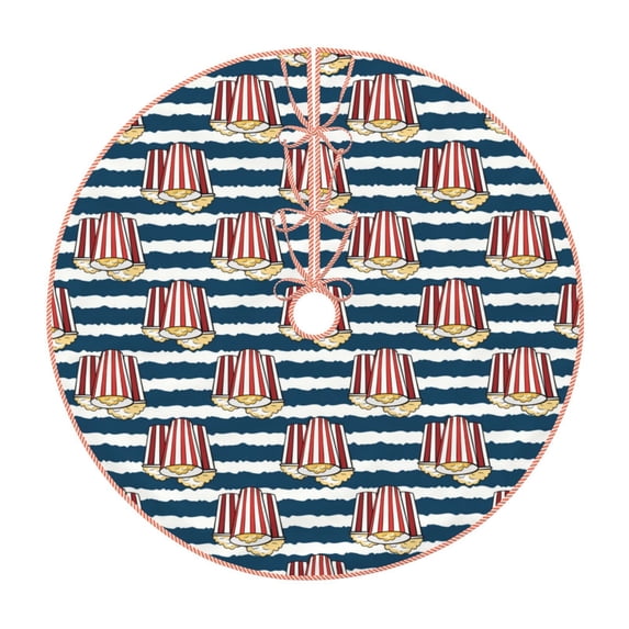 Balery Popcorn On Blue Lines Printed Christmas Tree Skirt , Merry Christmas Party Christmas Tree Decoration,Adjustable Tree Skirt-30"