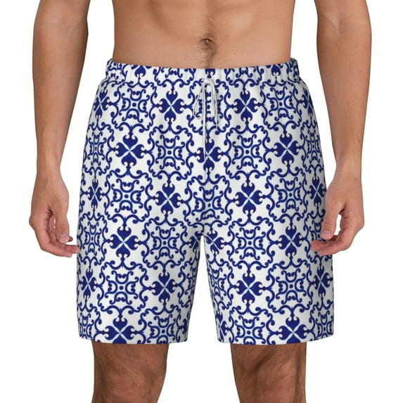 Balery Porcelain Chinaware Mens Swim Trunks Swim Shorts for Men Quick Dry Inseam Beach Shorts with Compression Liner Pocket-Small