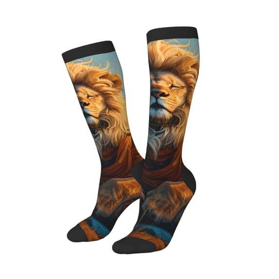 Balery Prairie Meditating Lion Printed Novelty Socks Men's Women's Crew Socks Sports Socks Knee High Socks Cotton Socks Quirky and Cool Socks