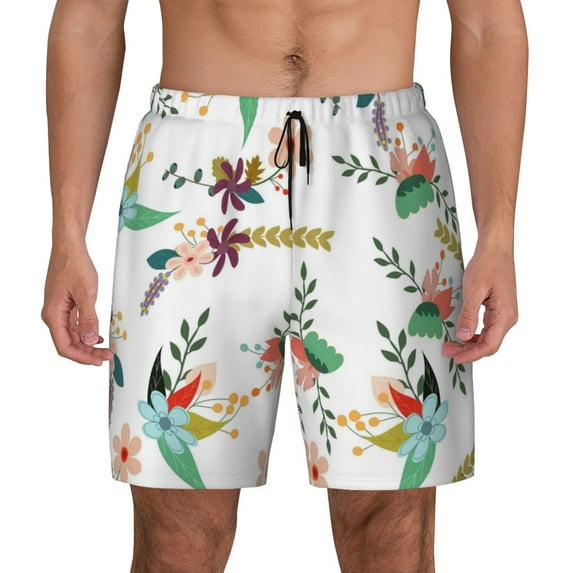 Balery Pretty Floral With Leaves Mens Swim Trunks Swim Shorts for Men Quick Dry Inseam Beach Shorts with Compression Liner Pocket-Large