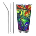 thumbnail image 1 of Balery Pride Rainbow Pattern 20oz Insulated Car Cup with Dual Drink Lids, Stainless Steel Travel Mug Eco-Friendly and Leak-Proof-Straw Three-piece Set, 1 of 8