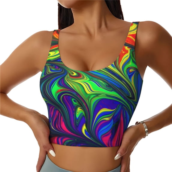 Balery Pride Rainbow Pattern Racerback Sports Bras for Women - Padded Seamless High Impact Support for Yoga Gym Workout Fitness-Medium