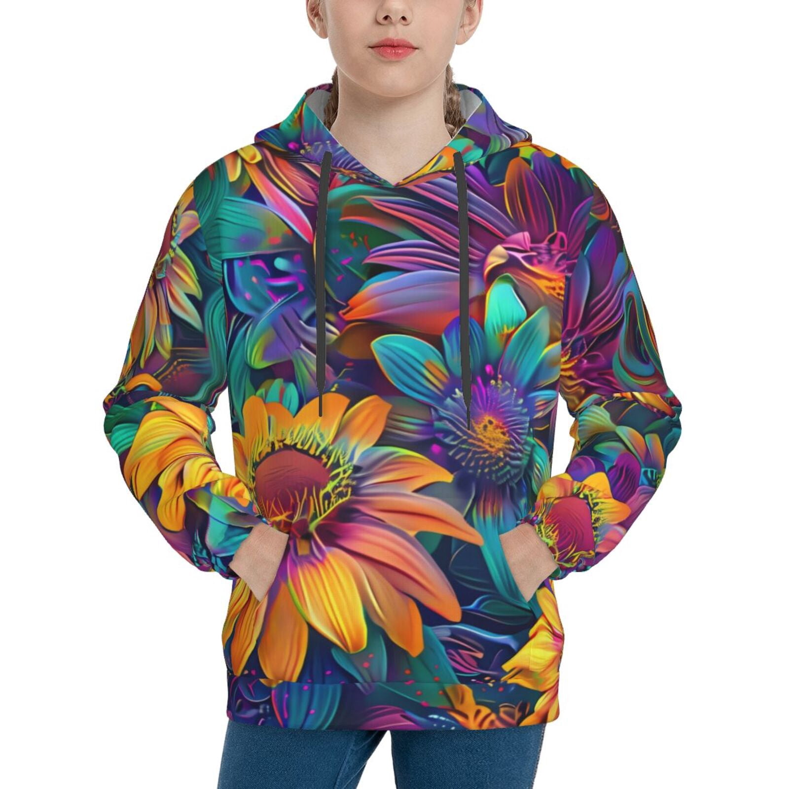 Balery Psychedelic Sunflowers Pattern Boys Hoodie, Youth Pullover ...