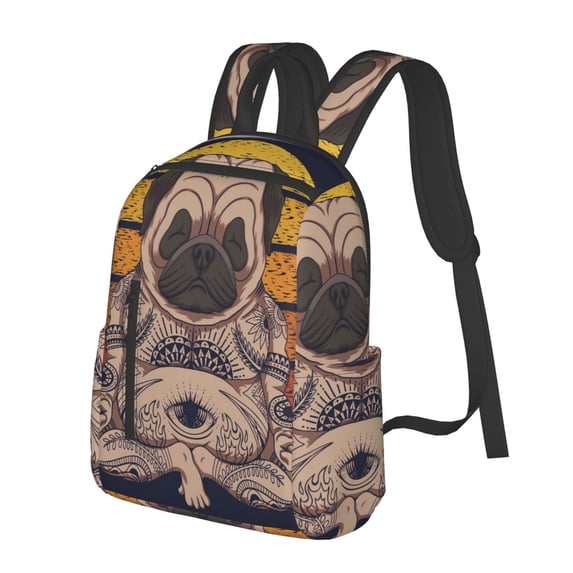 Balery Pug dog Yoga Lightweight Backpack for Men and Women - Durable and Water-Resistant, Ideal for School, Work, Travel, and Everyday Use