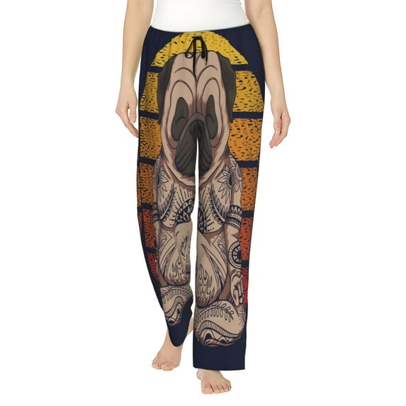 Balery Pug dog Yoga print Women's Pajama Pants,Ultra Lightweight Pjs,Lounge Pant-Large