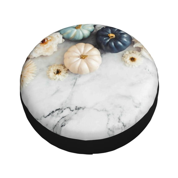 Balery Pumpkin And White Marble Tire Covers - Tough Tire Wheel Protector for Truck, SUV, Trailer, Camper, RV -15 inch