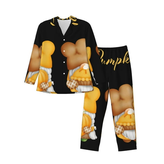 Balery Pumpkin Pie Gnome Pattern Pajama Sets for Men Long Sleeve 2 Piece Sleepwear Loungewear Sets Soft PJ's with Pockets Long Sleeve Comfy Pj Sets-