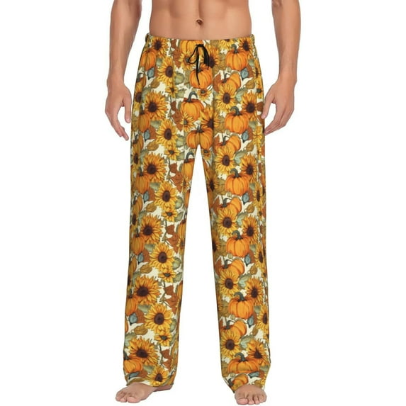Balery Pumpkins And Sunflowers A print Men's Pajama Pants,Ultra Lightweight Pjs,Lounge Pant-XX-Large