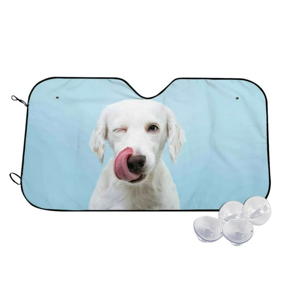 Balery Puppy Licks Nose Windshield Sun Shade, Car Front Window Sunshade Cover ,Automotive Interior Portected Blocks Uv Rays For Car Pickup Truck Suv Accessories- Small