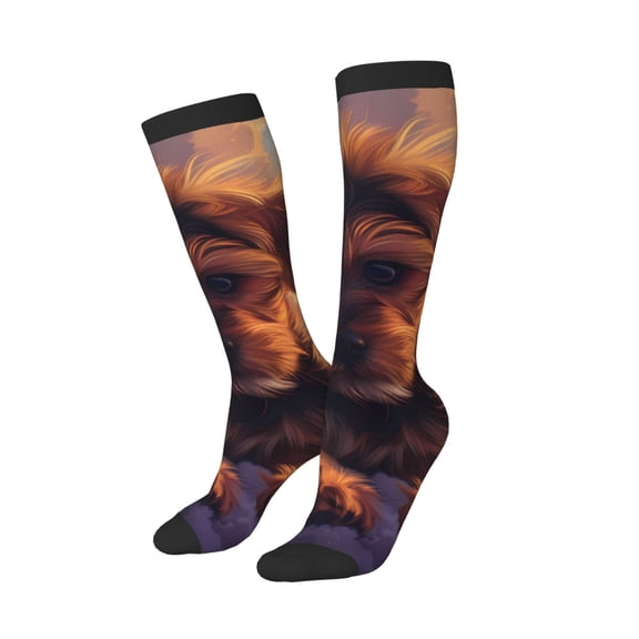 Balery Puppy Lying On A Cloud Printed Novelty Socks Men's Women's Crew Socks Sports Socks Knee High Socks Cotton Socks Quirky and Cool Socks